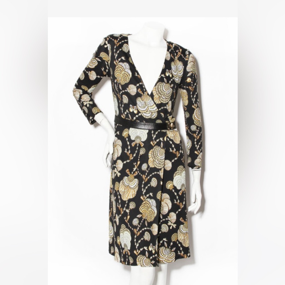 Gucci Black & Gold Floral Wrap Dress